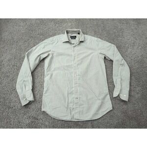 Massimo Dutti Button Up Shirt Mens M Brown Striped Long Sleeve Slim Fit